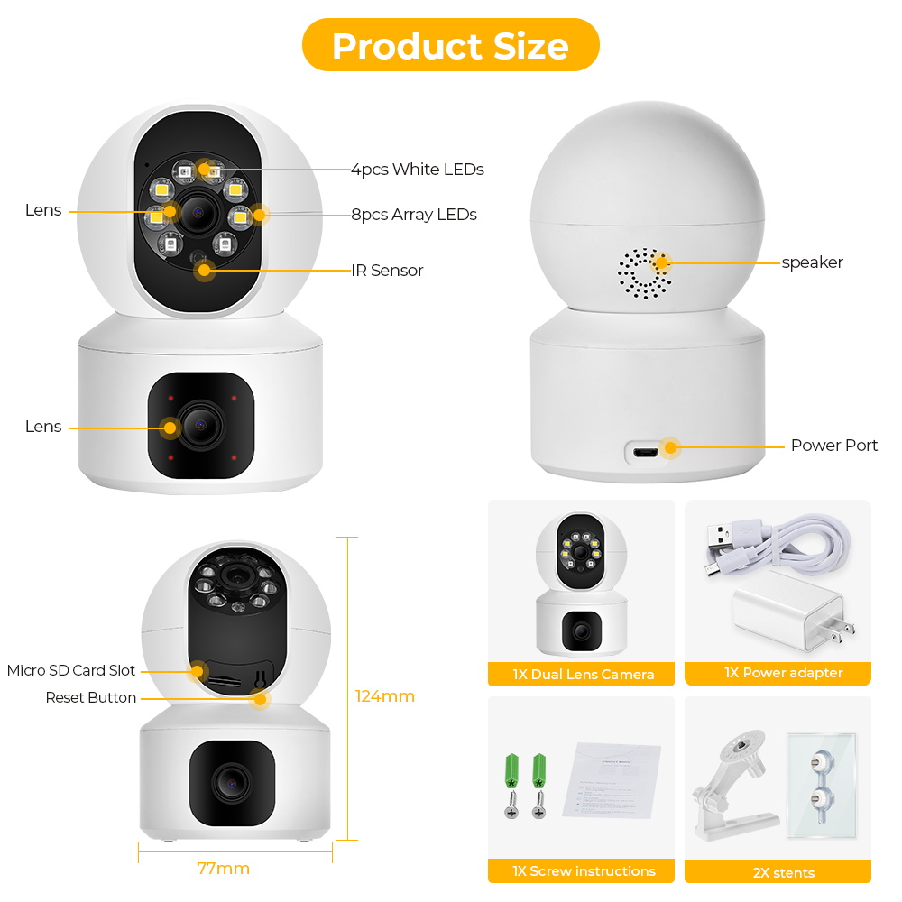 4MP 2K WIFI Camera Home Security Indoor Surveillance Camera Baby Pet Monitor Auto Tracking Dome Wireless PTZ IP Camera P2P ICsee