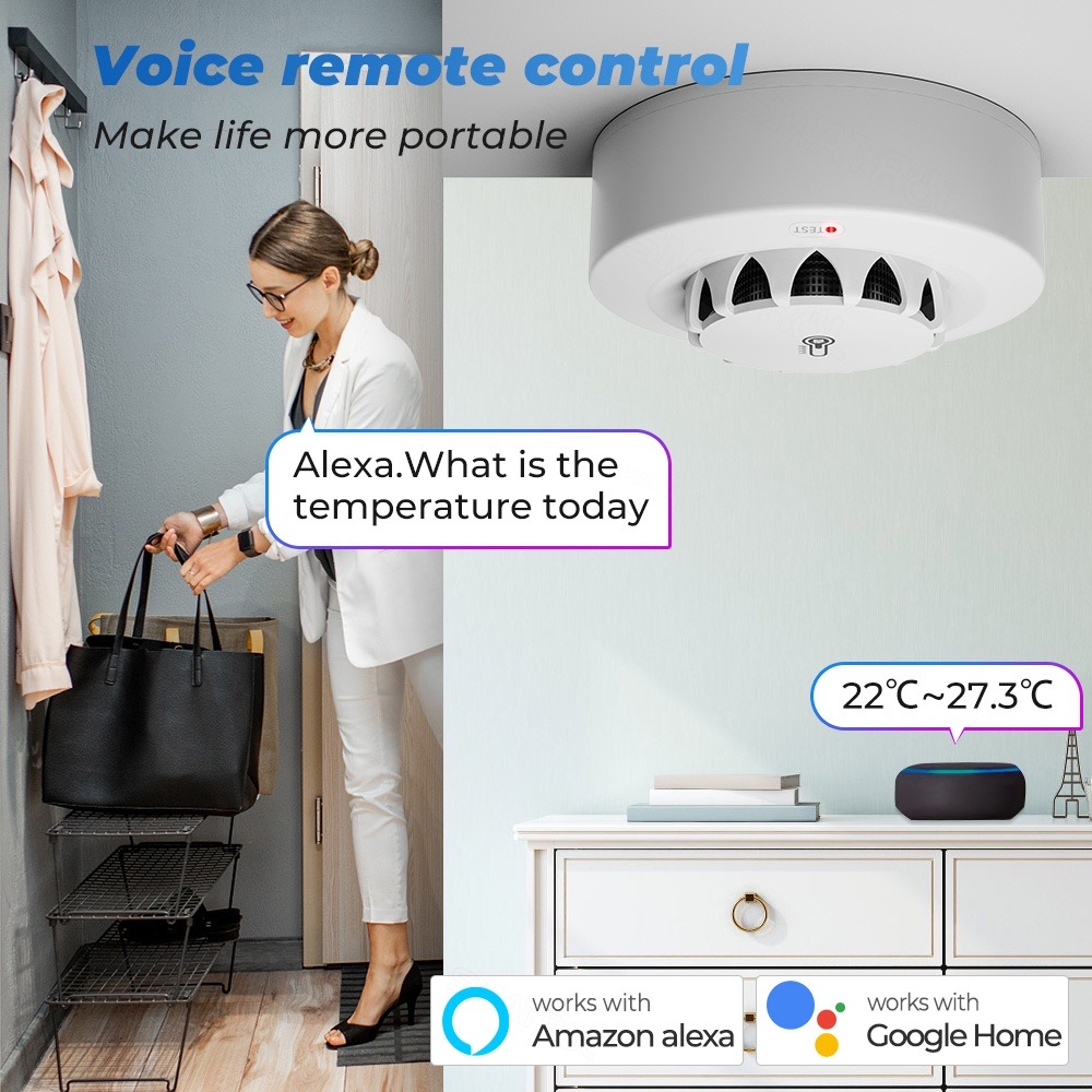 Tuya WiFi Smart Smoke Detector Fire Alarm Security Temperature and Humidity Detection Thermohygrometer For Alexa Google Home