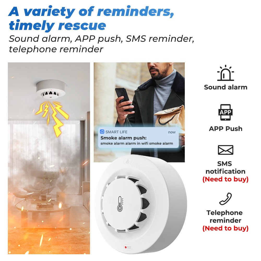 Tuya WiFi Smart Smoke Detector Fire Alarm Security Temperature and Humidity Detection Thermohygrometer For Alexa Google Home