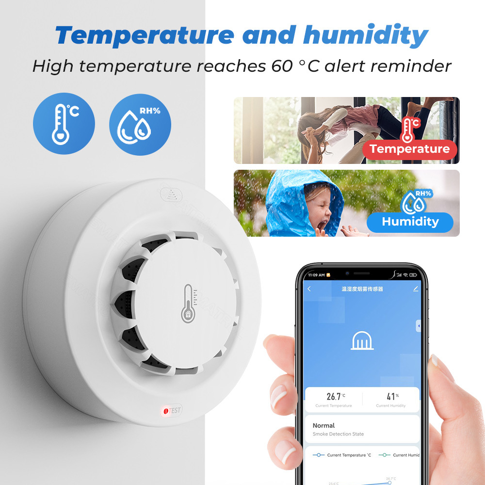 Tuya WiFi Smart Smoke Detector Fire Alarm Security Temperature and Humidity Detection Thermohygrometer For Alexa Google Home