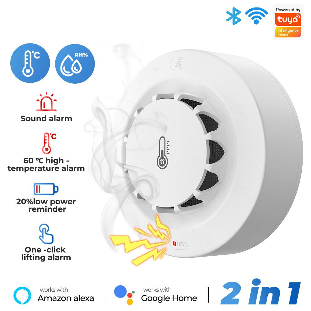 Tuya WiFi Smart Smoke Detector Fire Alarm Security Temperature and Humidity Detection Thermohygrometer For Alexa Google Home