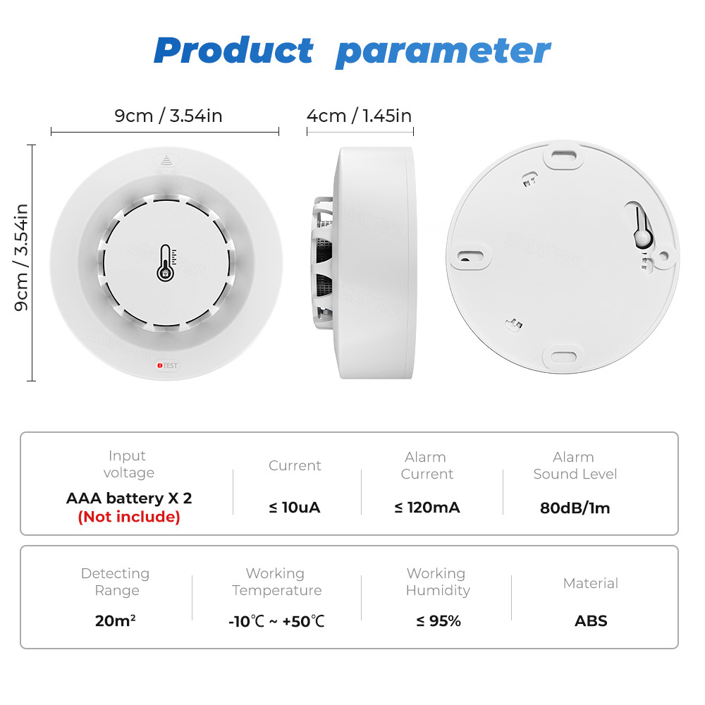 Tuya WiFi Smart Smoke Detector Fire Alarm Security Temperature and Humidity Detection Thermohygrometer For Alexa Google Home