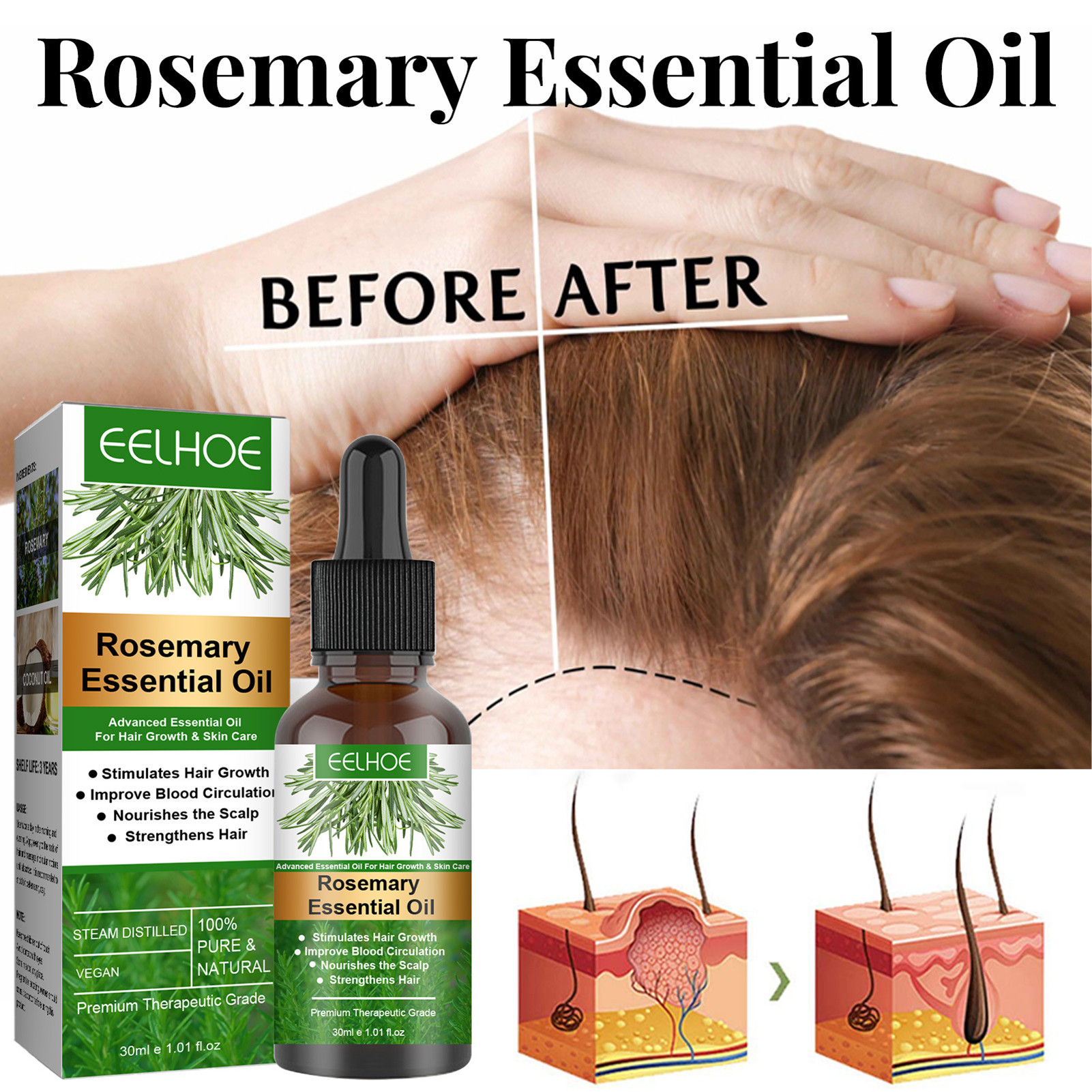 Rosemary Essential Oil Hair Growth Oils Pure Natural 30ML Hair Essential Oils For Nourish Shiny Hair Healthy Hair Care