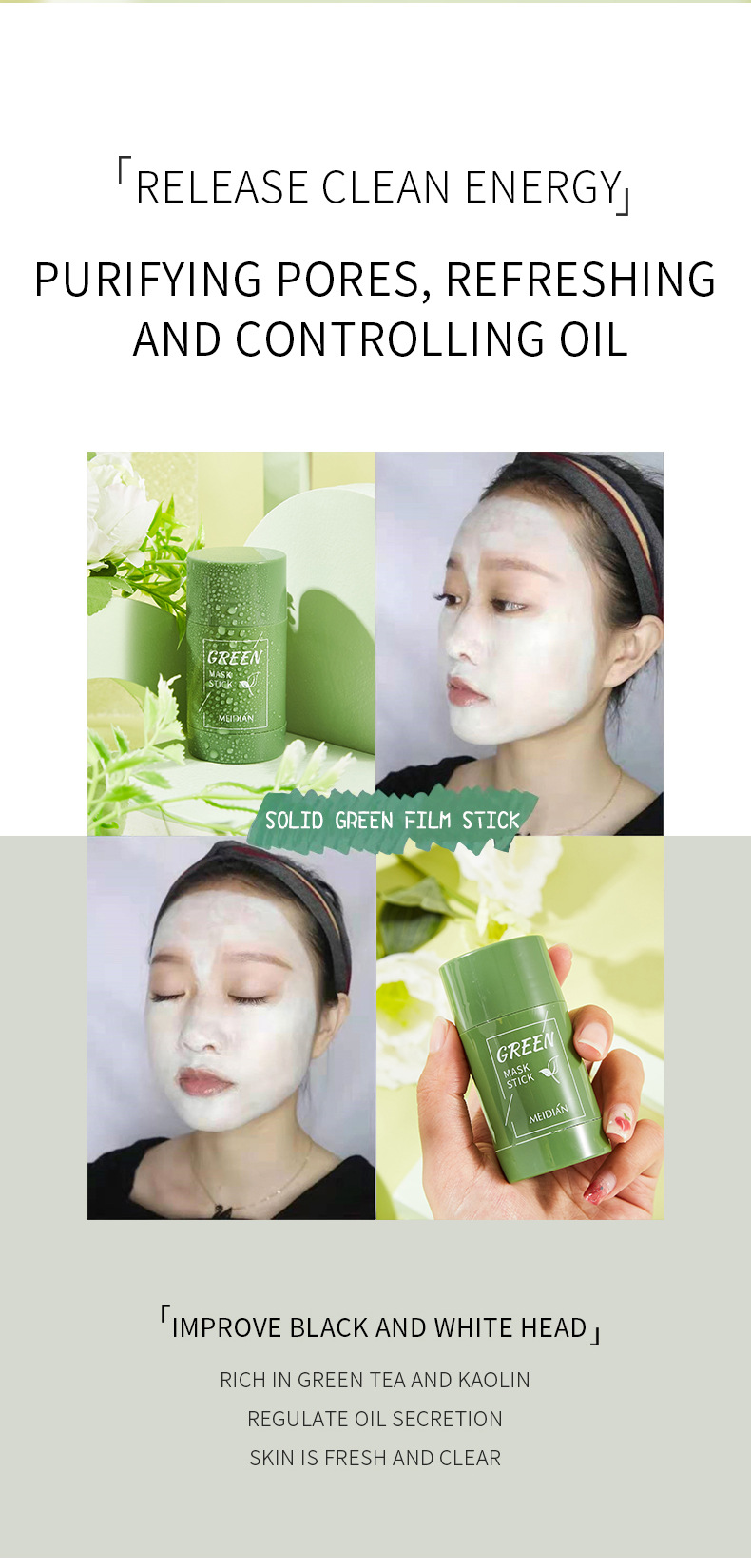 Green Tea Solid Mask Face Deep Cleaning Moisturizing Purifying Clay Stick Oil Control Improves Skin Hydrating Mask Skin Care