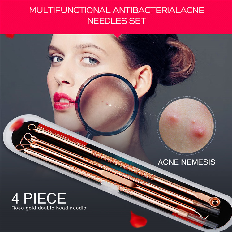 4PCS Acne Blackhead Comedone Black Spot Pimple Blemish Remover Skin Care Women Beauty Acne Treatment Pore Cleanser Needle Hook