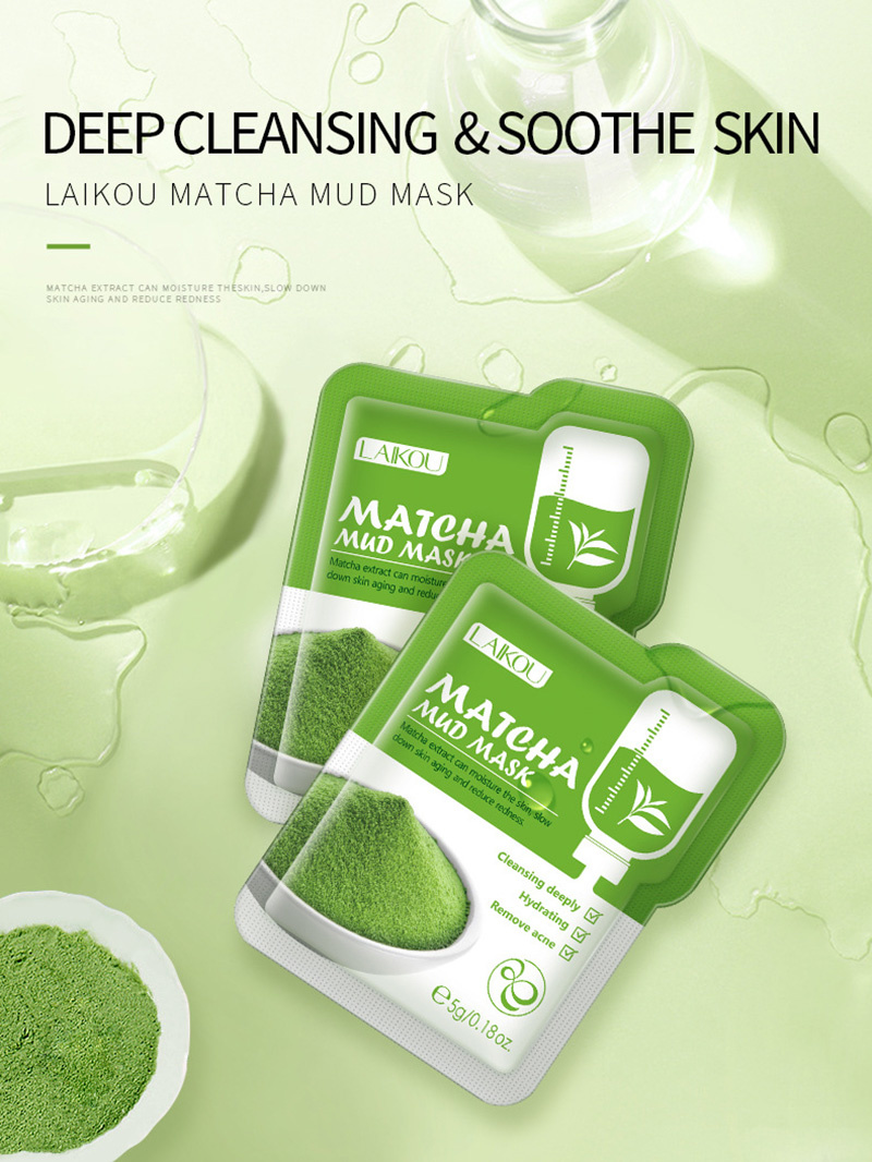 LAIKOU 5pcs Mud Mask Clay Mask Sakura Matcha Eggplant Tea Tree Mung Bean Oil-Control Deep Cleansing Whitening Facial Skin Care