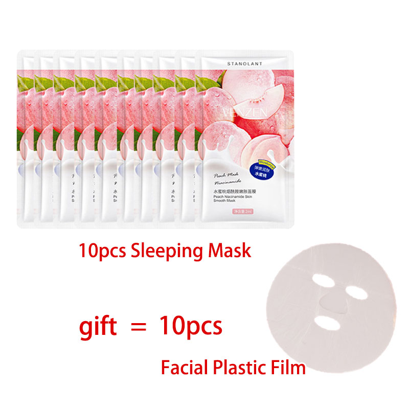 10pcs Peach Niacinamide Sleeping Mask Moisturizing Oil-Control Anti Wrinkle Disposable Face Mask Whitening Shrink Pore Skin Care