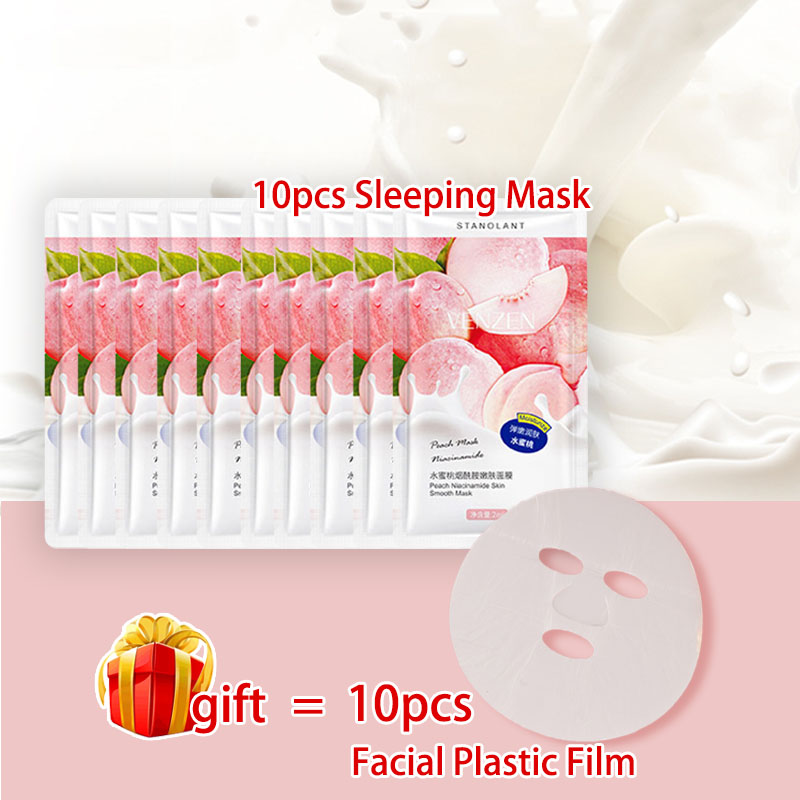 10pcs Peach Niacinamide Sleeping Mask Moisturizing Oil-Control Anti Wrinkle Disposable Face Mask Whitening Shrink Pore Skin Care