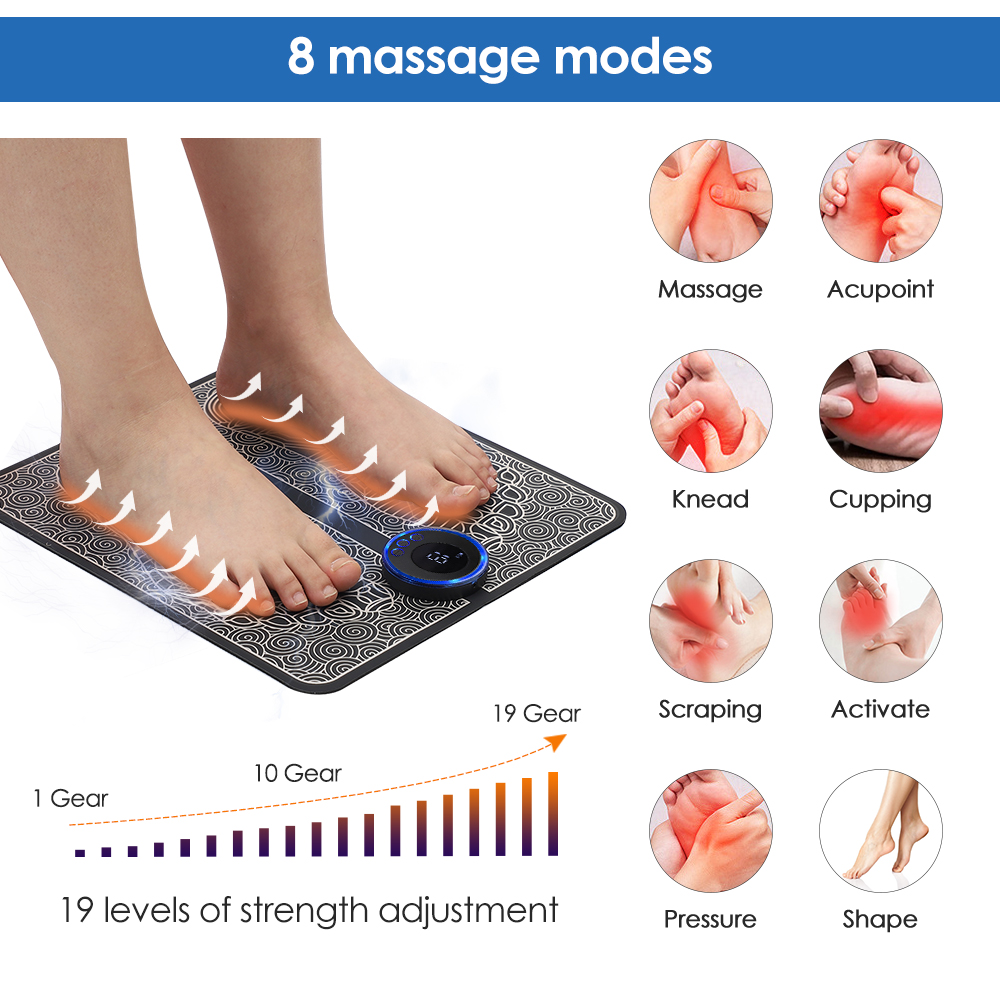 EMS Electric Foot Massager Mat 6 Modes Relieve Pain Muscle Stimulator Blood Circulation vibration Foot Massage Machine Feet SPA