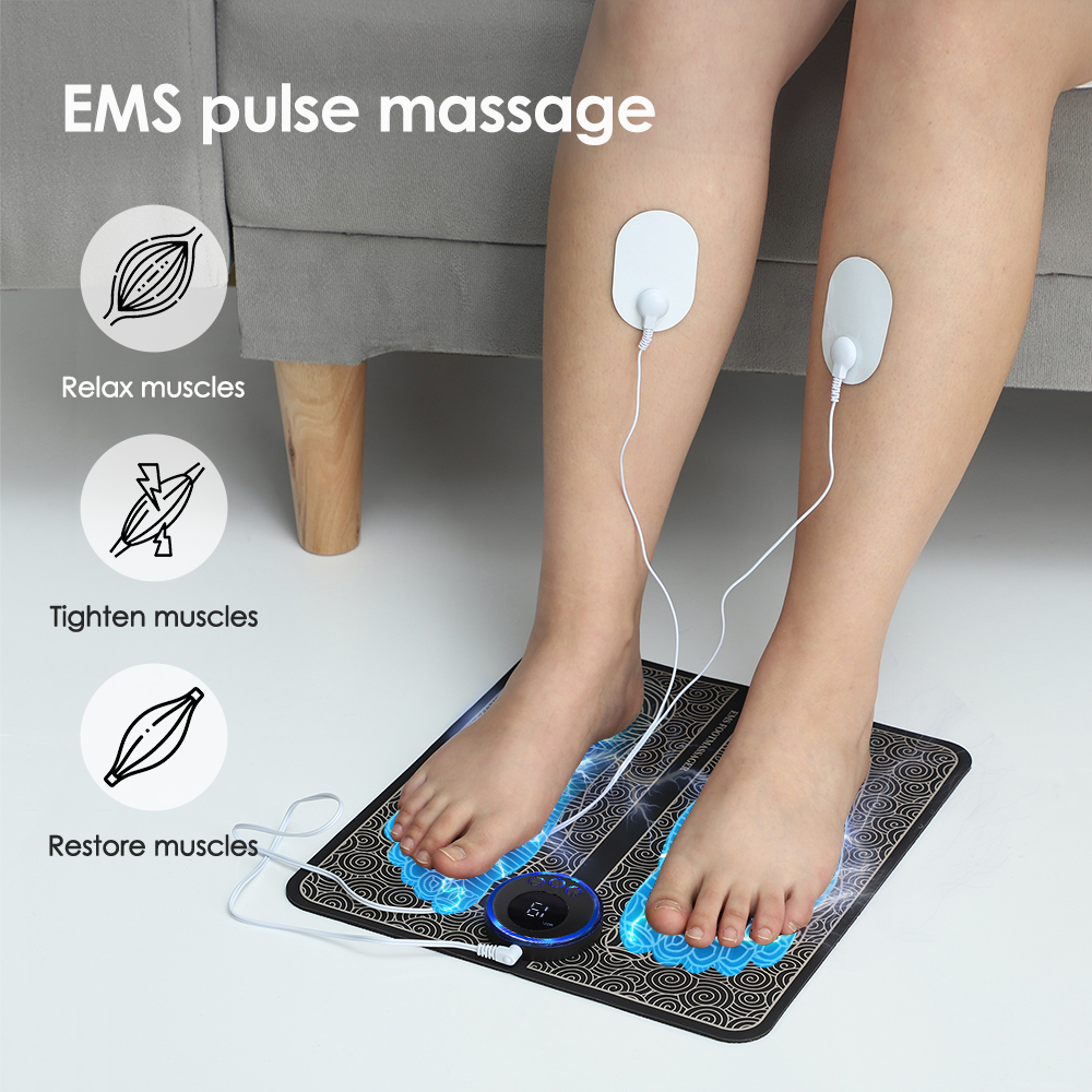 Electric EMS Leg Foot Massager Pad With Electrode Patch Pain Relax Blood Circulation Muscle Stimulation Acupoints Massage Mat