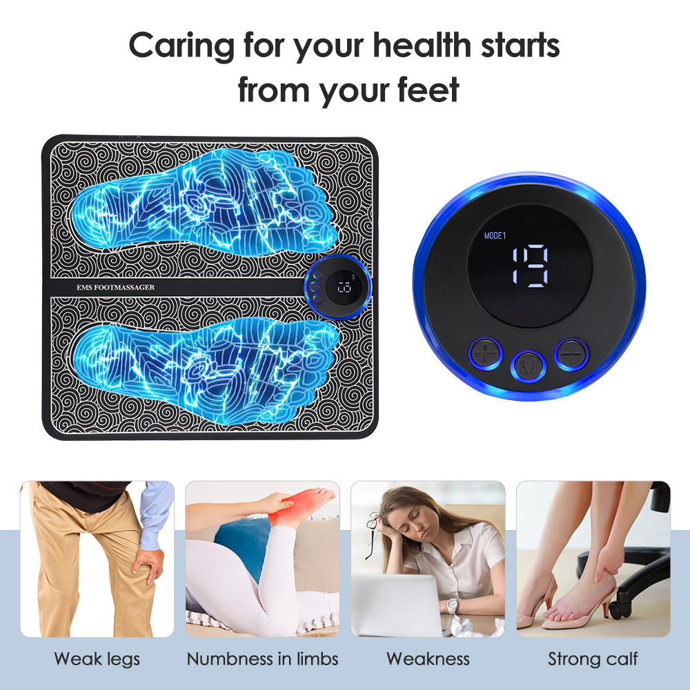 Electric EMS Leg Foot Massager Pad With Electrode Patch Pain Relax Blood Circulation Muscle Stimulation Acupoints Massage Mat