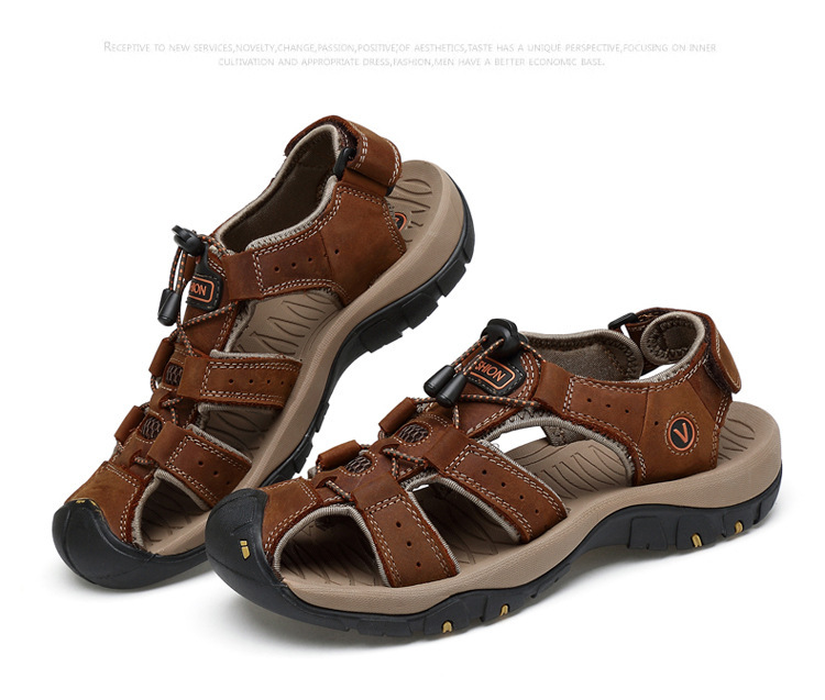 2023 Genuine Leather Men's Sandals Summer Outdoor Sports Men's Sandals Slippers Non Slip Beach Shoes Casual Men Sandalias Hombre