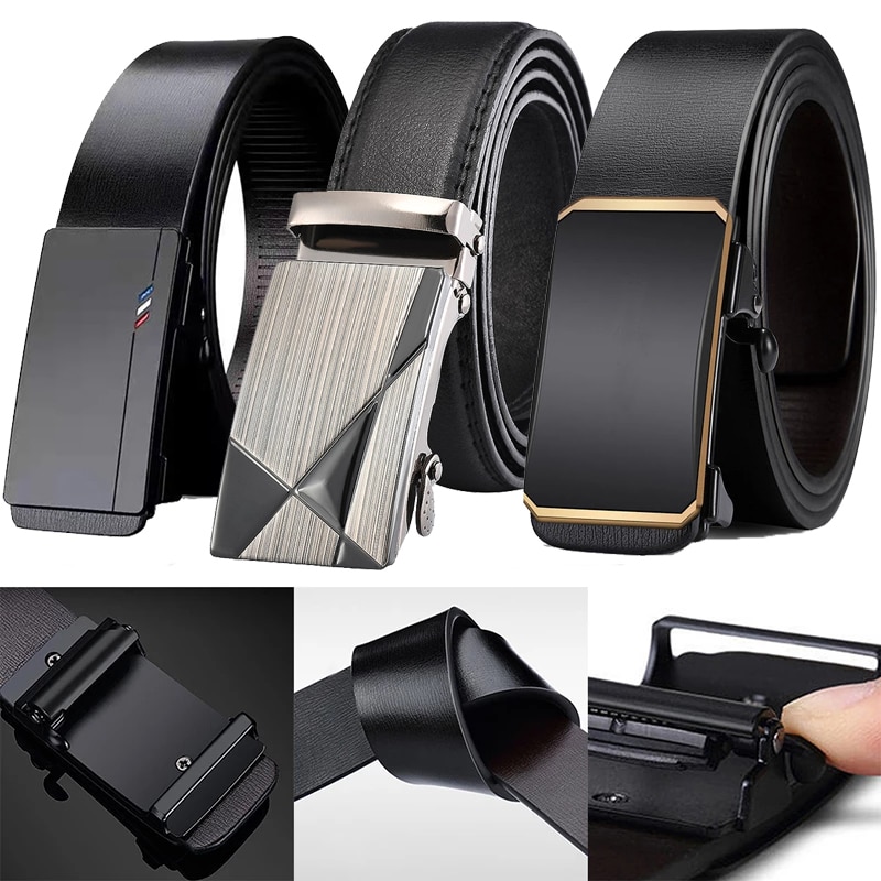 Men Belts Automatic Buckle Belt PU Leather High Quality For Men Leather Strap Casual For Jeans