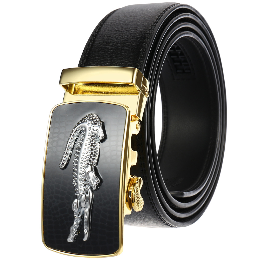 New Men's Belt Crocodile Pattern Leather Waist Strap Alloy Automatic Buckle Fashion Business Style Designer Belt Male Waist Belt