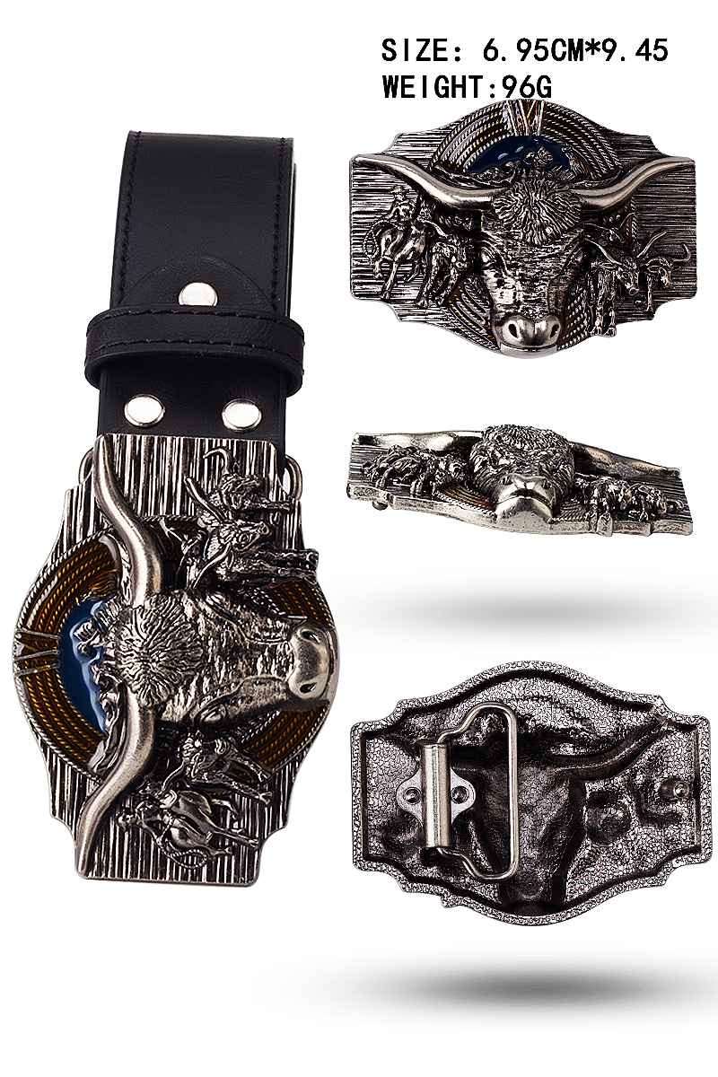 Skull Bull Ox Horn Men Leather Belt Cow Head Skeleton Western Cowboy Style Decoration Women Jeans Waistband