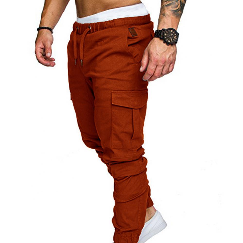 Dropshipping!New Fashion Men Jogger Pants Casual Solid Color Pockets Waist Drawstring Ankle Tied Skinny Cargo Pants Size XS-4XL