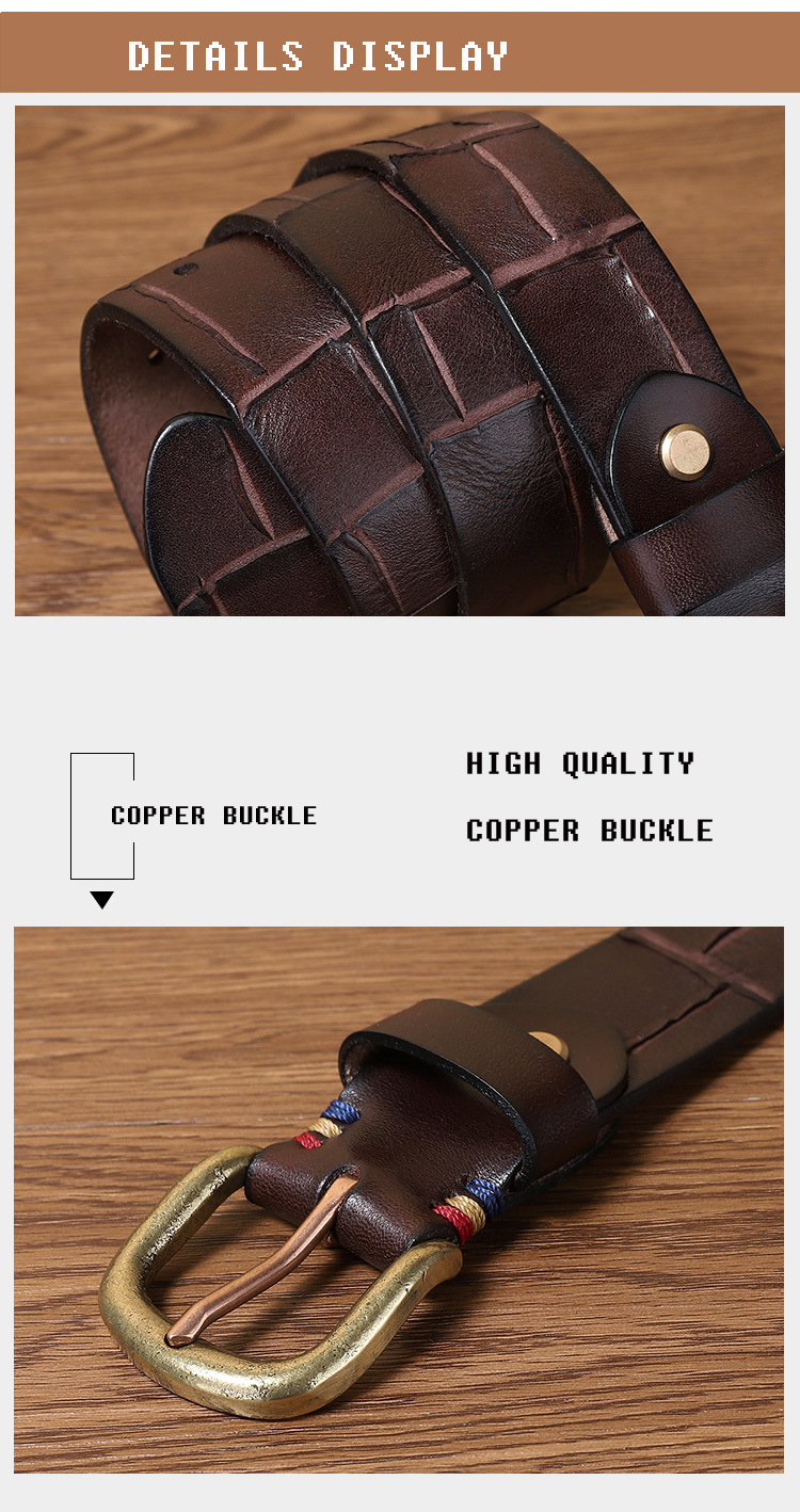 Western Gift High Quality Cow Leather Braided Copper Pin Buckle Men Belt Fashion Hand -woven Genuine Leather Men Belt