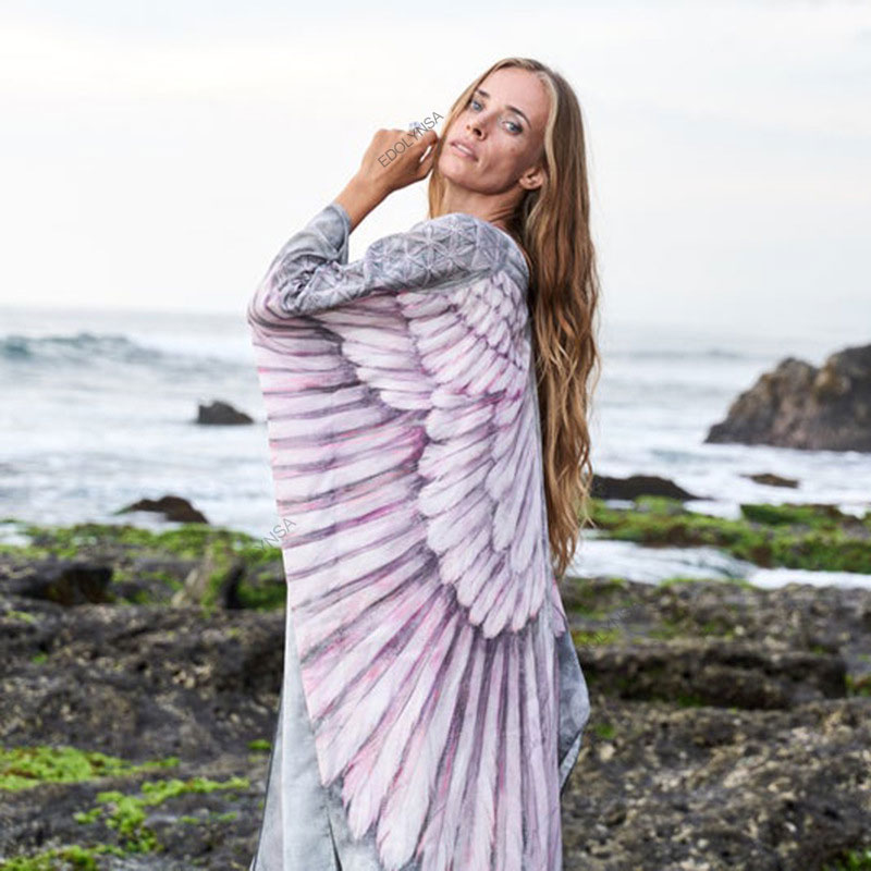 2023 New Boho Feather Wings Dress Women Holiday Clothing Robe Plus Size Feathered Tunic Summer Beachwear Loose Dresses A927