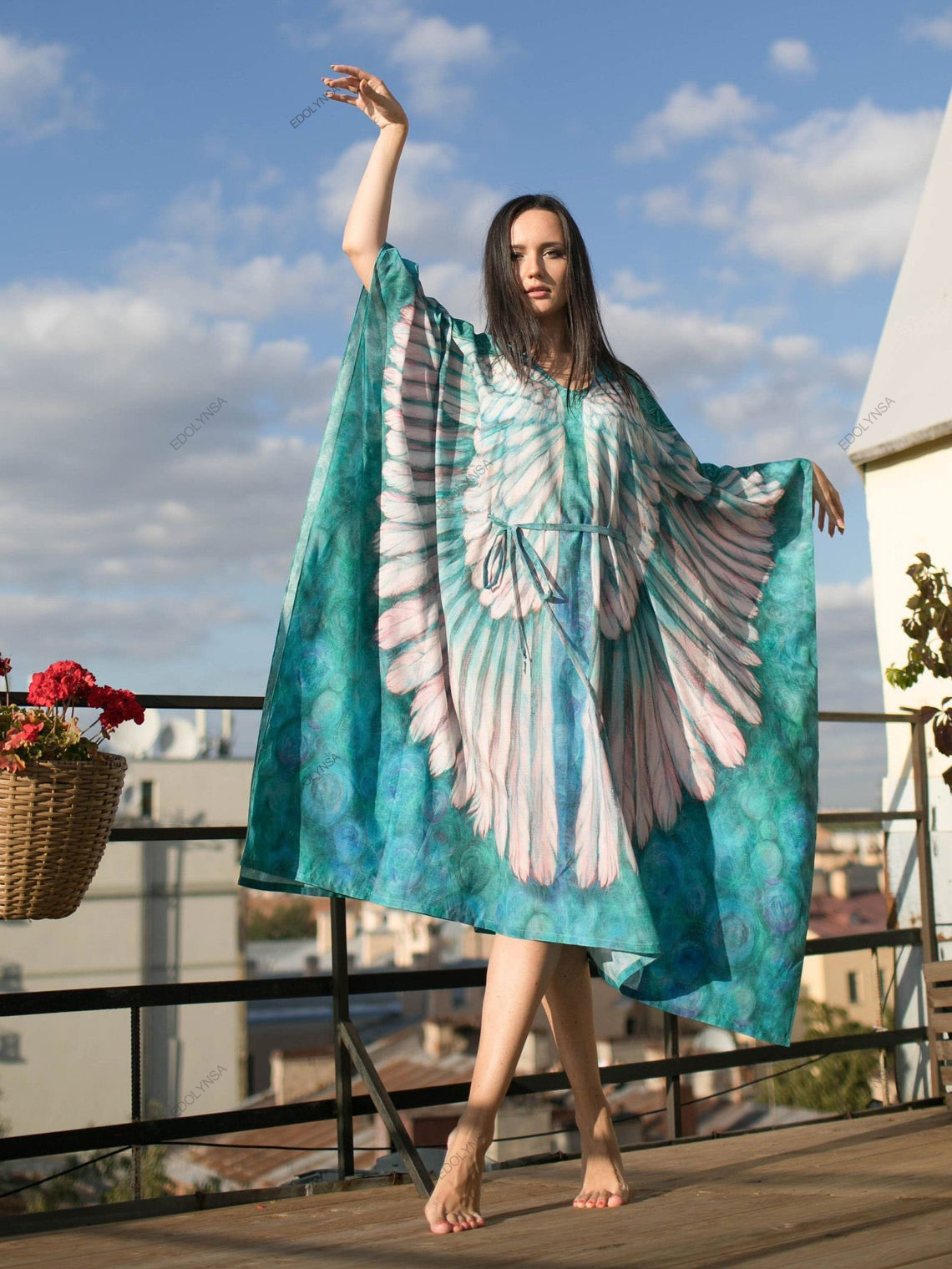 2023 New Boho Feather Wings Dress Women Holiday Clothing Robe Plus Size Feathered Tunic Summer Beachwear Loose Dresses A927