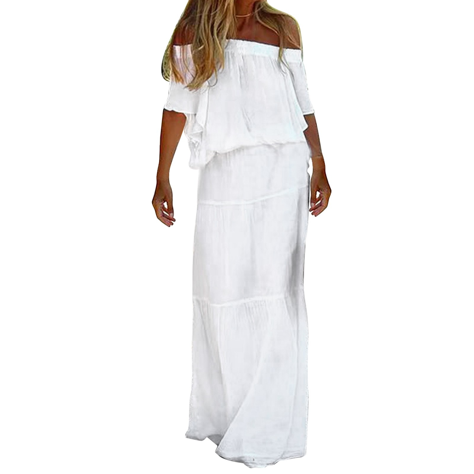 Boho Off Shoulder White Dress Elegant Slash Neck Beach Dress Tunic Women 2023 Summer Clothes Beach Wear Maxi Dress Vestidos