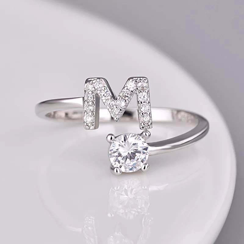 26 English Letter Open Finger Rings A-Z Initials Name Alphabet Female Creative Ring Fashion Wedding Party Jewelry Gifts