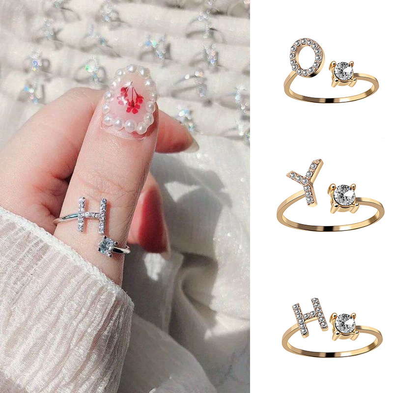 26 English Letter Open Finger Rings A-Z Initials Name Alphabet Female Creative Ring Fashion Wedding Party Jewelry Gifts